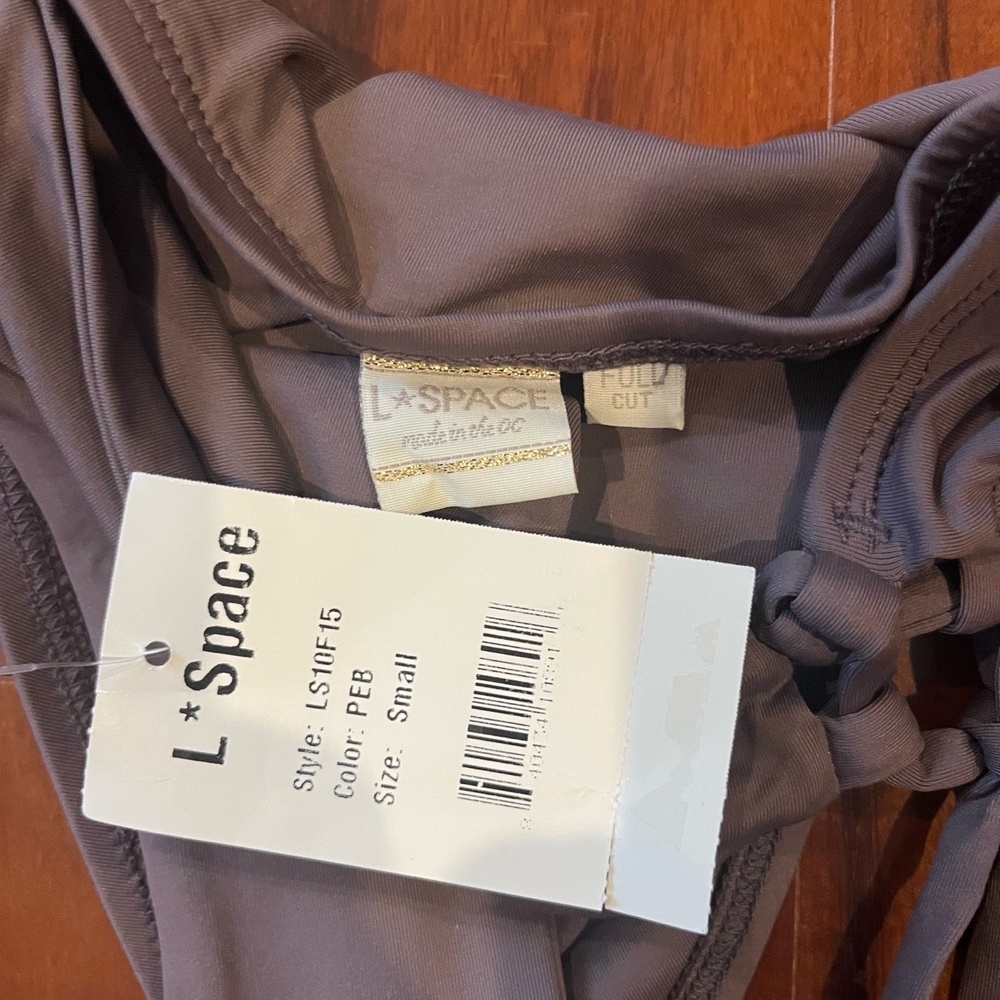 New NWT LSpace Pebble Gray Bikini Swim Set Ruffle Off-Shoulder Tie Bottom Small - Picture 5 of 6